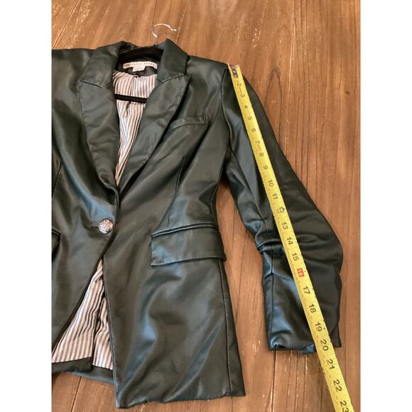 Veronica Beard Hollis Emerald Faux Vegan Leather Dickey Jacket Blazer Size 4 - Picture 10 of 12
